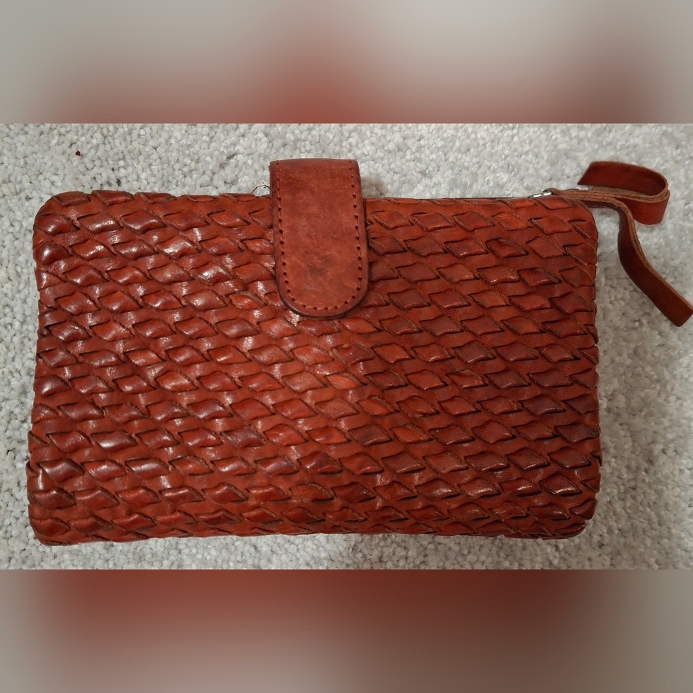 Vilenca Holland woven genuine leather wallet clutch Brick Red